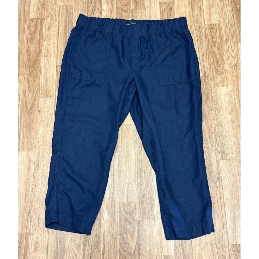 Banana Republic Navy Blue Linen Blend Elastic Waist Utility Pants Size XL